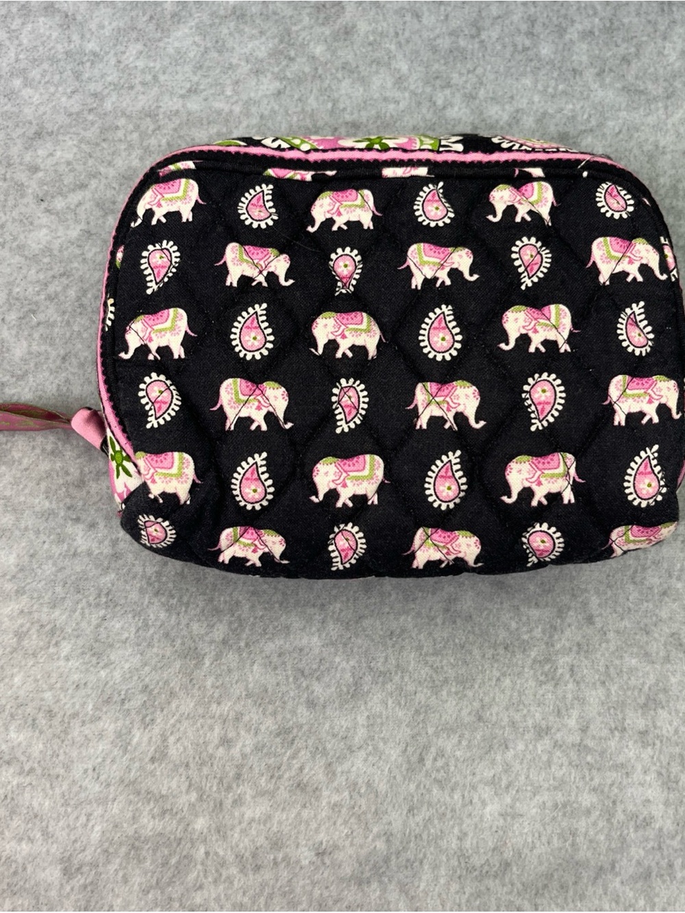 Vera Bradley Jewelry Makeup Cosmetic Bag Case Elephants Pink Black